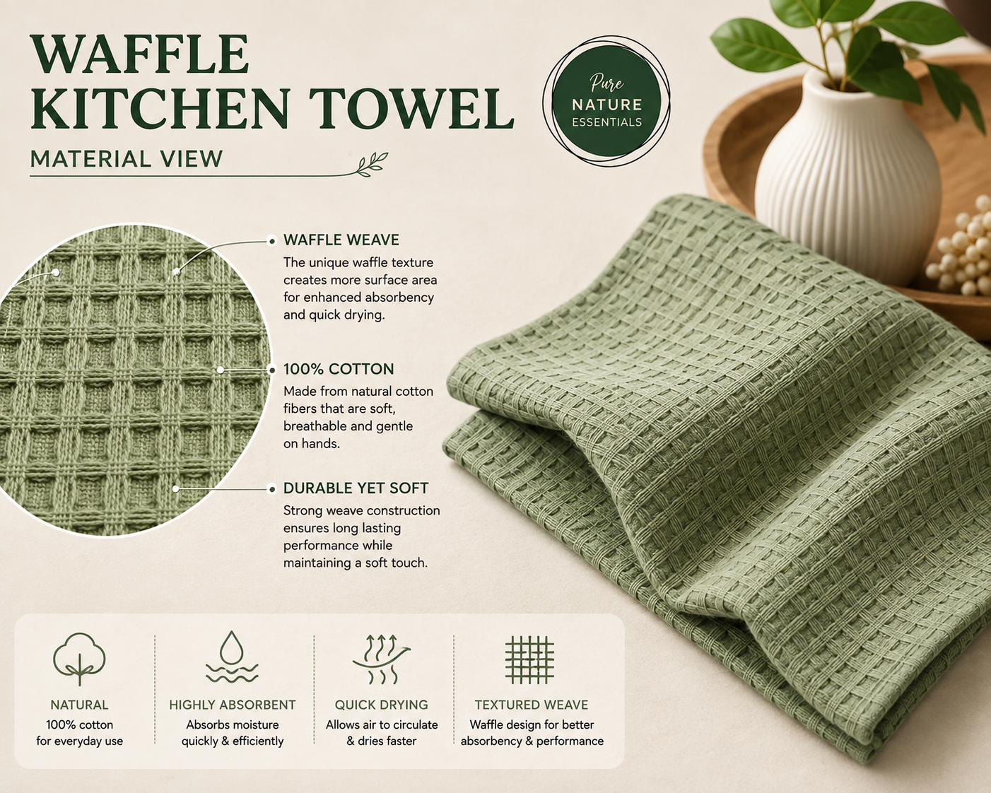 Waffle Kitchen Towel Set of 3