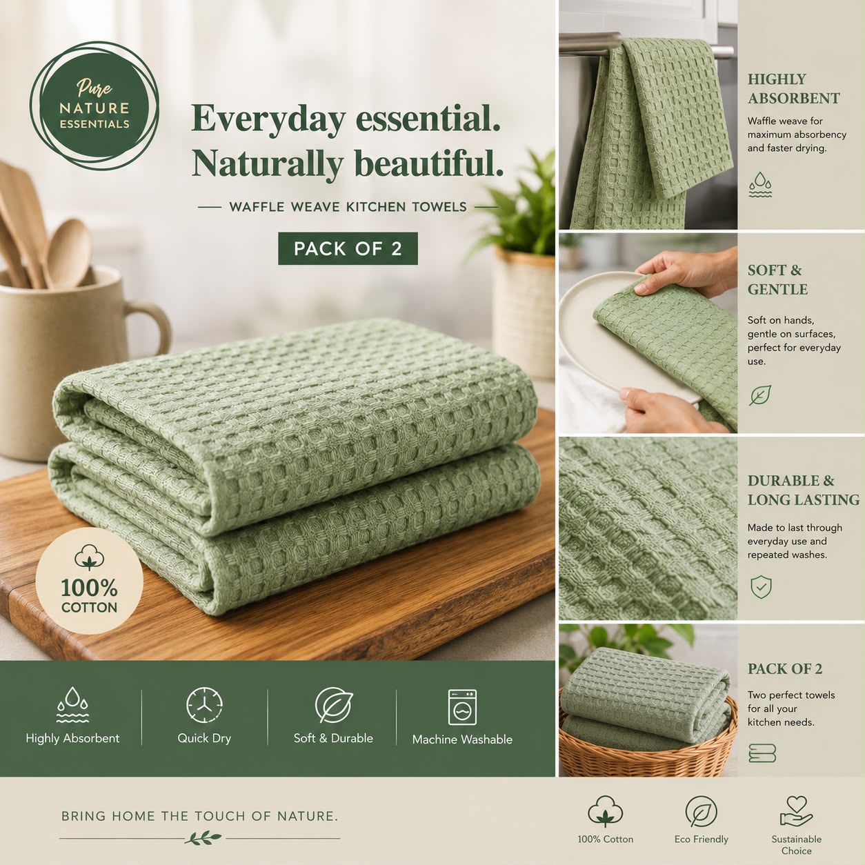 Waffle Weave Kitchen Towel Set of 2
