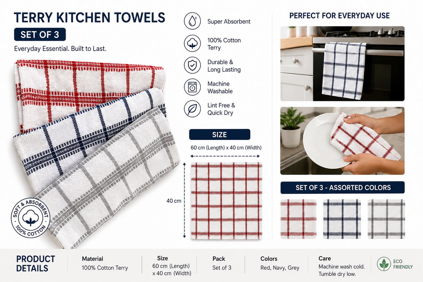 Terry Kitchen Towel Set of 3